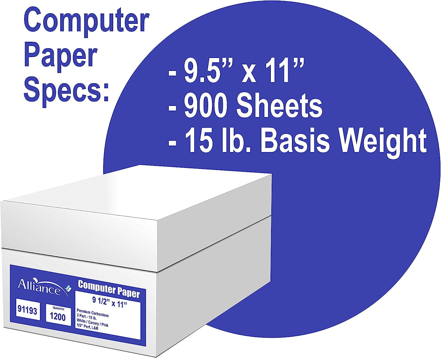 Alliance Premium Carbonless Computer Paper, 9-1/2x11" Blank L&R Perf., 4 Pt White/Canary/Pink/Goldenrod, 15lb, 900/Ctn