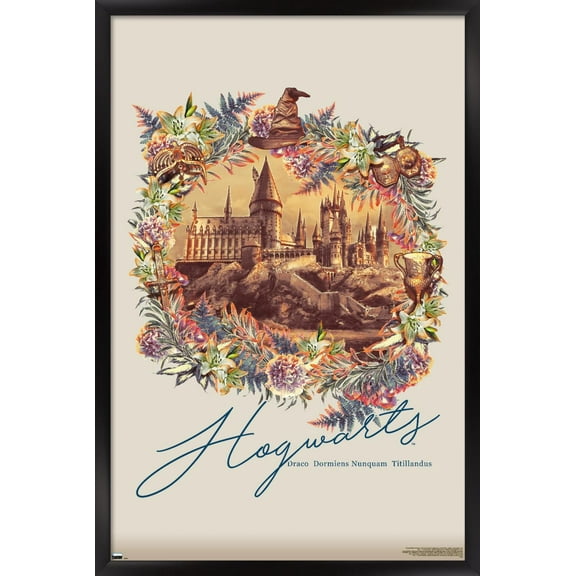The Wizarding World: Harry Potter - Floral Hogwarts Wall Poster, 22.375" x 34", Framed