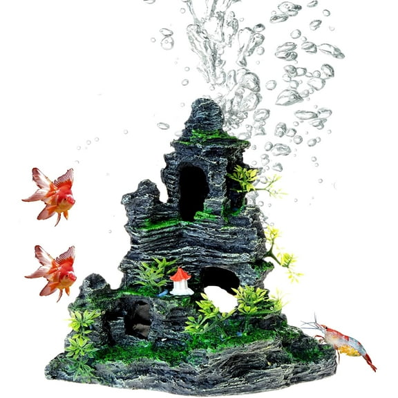 Walbest Large Aquarium Mountain View Stone Ornament,Tree Rock Cave Betta Accessories Fish Hiding Cave for Fish Tank Decoration