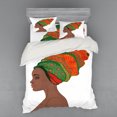 thumbnail image 2 of African Duvet Cover Set, Afro Female Young Beauty Traditional Hair Dress Turban Ornate, Bedding Set with Shams and Fitted Sheet, 3 Sizes, by Ambesonne, 2 of 3