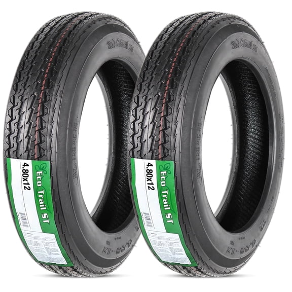 2-Pack Trailer Tire 480-12 4.80-12 Load Range B 4 Ply D.O.T. Approved - 2 Year Warranty