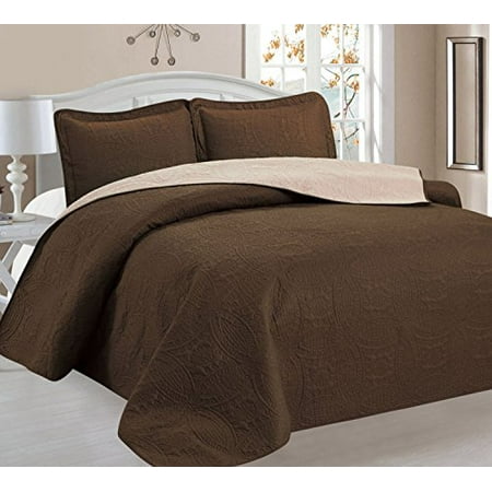 Home Sweet Quilt Home Sweet Home Victoria Design Reversible 3 PC Quilt Bedspread Sets (Full/Queen, Brown/Beige) ()
