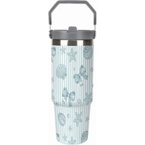 30 Oz Insulated Tumblers with Flip Straw Lid Top Handle Striped Bows Pink Leakproof Reusable Vacuum Stainless Steel Travel Coffee Mug for Car