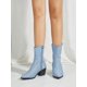 thumbnail image 4 of Blue Denim Embroidered Side Zipper High Heel Chunky Cowboy Boots & Western Style Fashion Boots For Women, Random Embroidery And Grain Pattern, 4 of 5