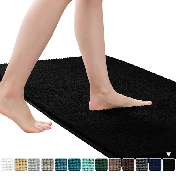 Subrtex Luxury Chenille Bathroom Rug Extra Soft and Absorbent Shaggy Rugs (Black, 18"*24")
