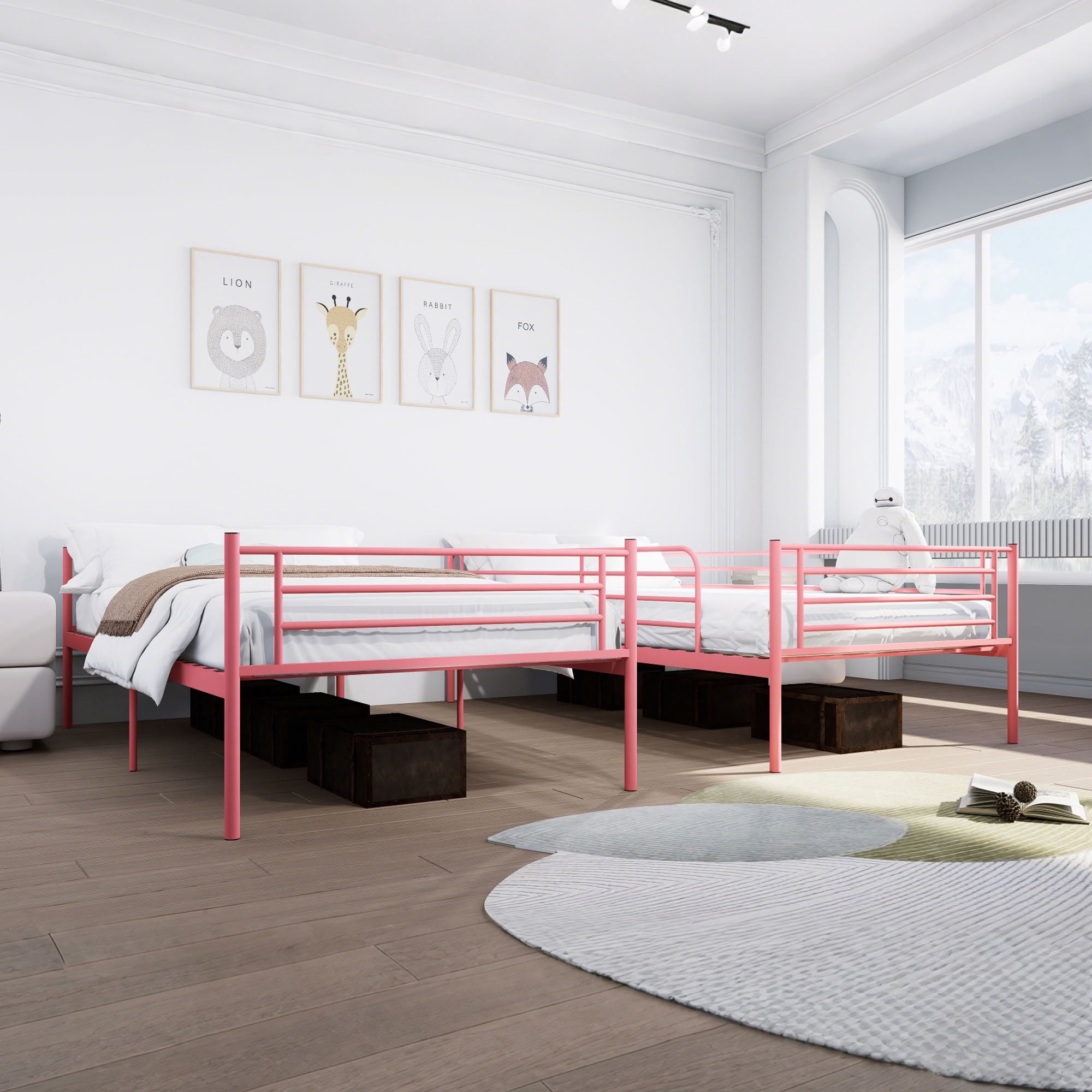 MAYEERTY Twin Over Twin Metal Bunk Bed with Ladder and High Guardrail, Heavy Duty Steel Frame, Space-Saving Bed for Kids Teens Adults Bedroom Dorm, No Box Spring Needed