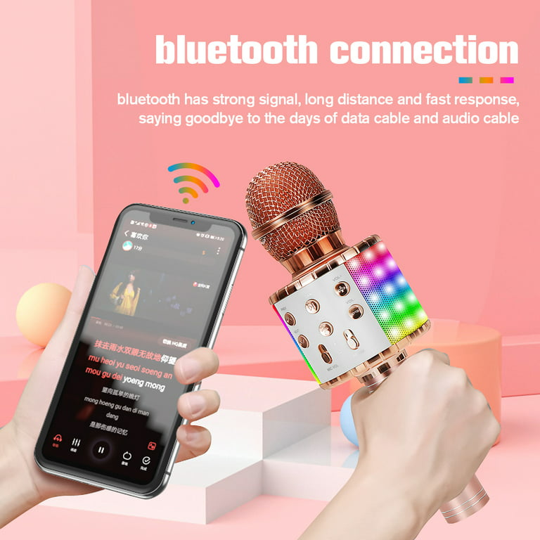 Milerong Karaoke Microphone for Kids Singing, 5 in 1 Wireless Bluetooth  Microphone with LED Lights Karaoke Machine Portable Mic Speaker Player