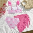 thumbnail image 5 of CAIVO Tween Girls 3 Piece Swimwear Sets Beach Square Neck Sleeveless Ruffle Tankini Top And Shorts With Cover Up Skirt Bow Print Kids Comfortable Bathing Suit, 5 of 8