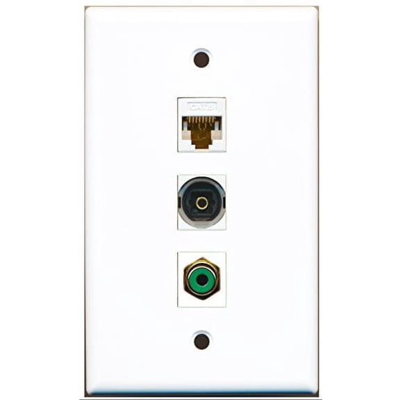 RiteAV - 1 Port RCA Green and 1 Port Toslink and 1 Port Cat6 Ethernet White Wall Plate