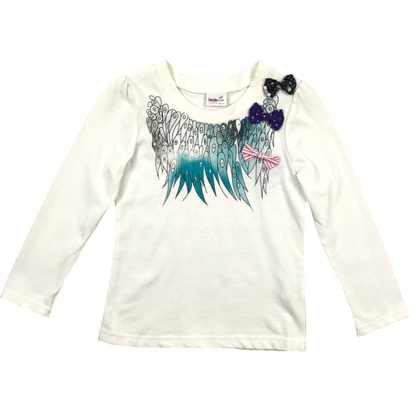 Little Girl Kids Long Sleeve Bow Casual Cotton T-Shirt Tee Top Off White 5 110 (31133029) BNY Corner