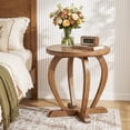 thumbnail image 3 of Finmind Rustic Wood Round End Table Set of 2, Vintage Small Accent Sofa Side Table, 3 of 10
