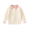 thumbnail image 2 of Cethrio Fall Sweaters for Girls 2024, Turn-down Collar Long Sleeve Knit Pullover Tops Beige Size 3-4T, 2 of 3