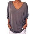 thumbnail image 2 of CEHVOM Women's Summer V-neck Bat 3/4 Sleeve Solid Color Tops, 2 of 7
