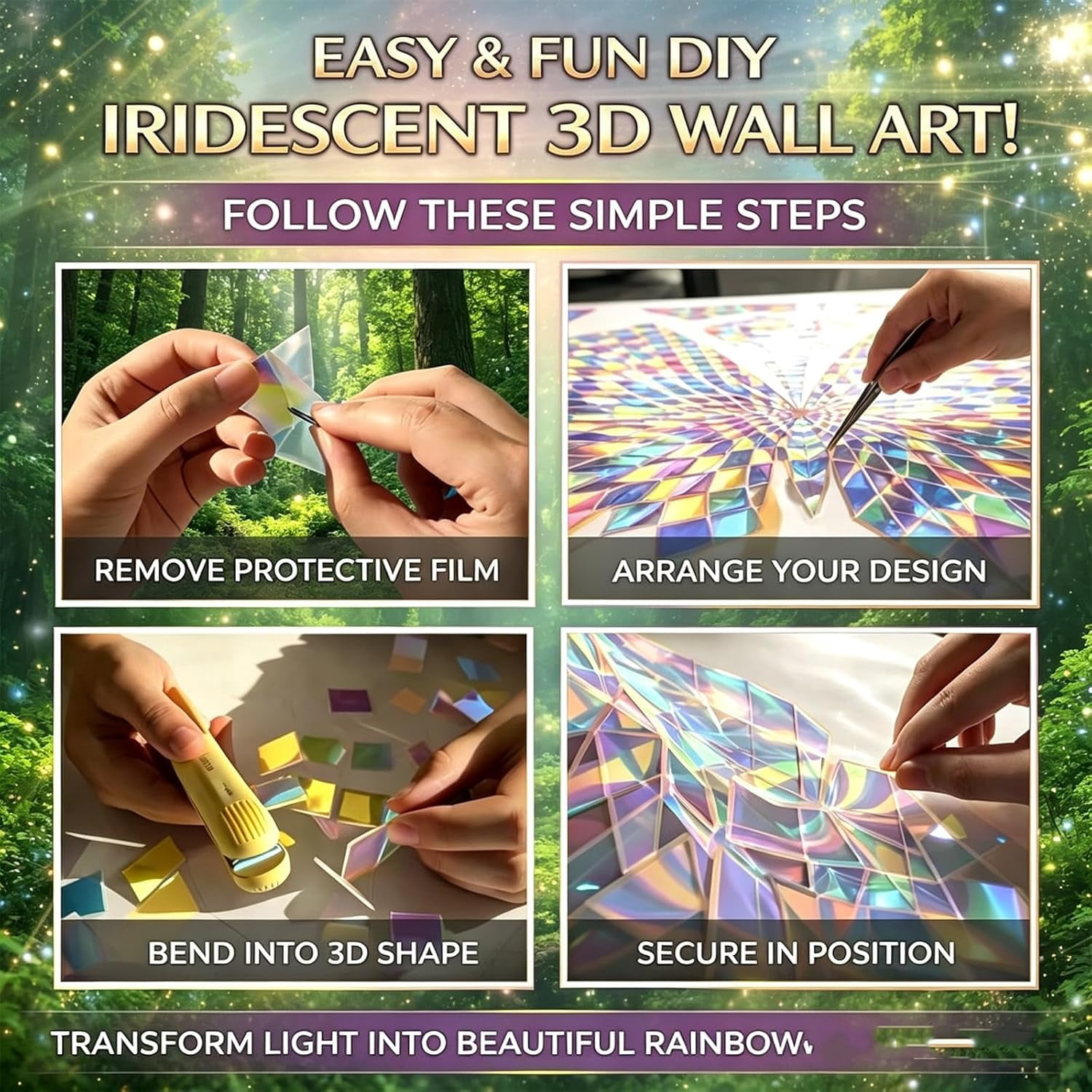100-Pack Rainbow Holographic Acrylic Tiles 3/4" x 3/4" x 1/8" for Mosaic Art, DIY Crafts, Resin Jewelry, Light & Shadow Decor, 3mm Thick, Double-Sided Iridescent Plexiglass Squares (100Pcs,1.18*1.18)