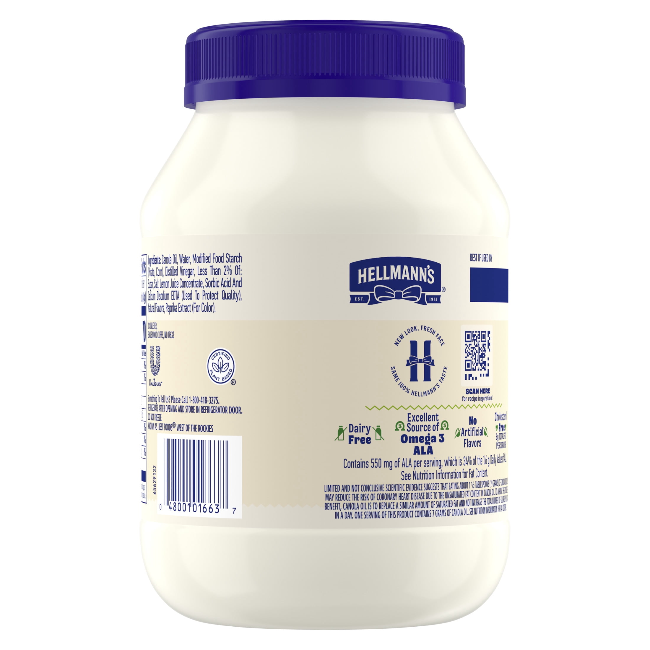Hellmann's Plant Based Mayonnaise Spread & Dressing Condiments, 30 fl oz Jar