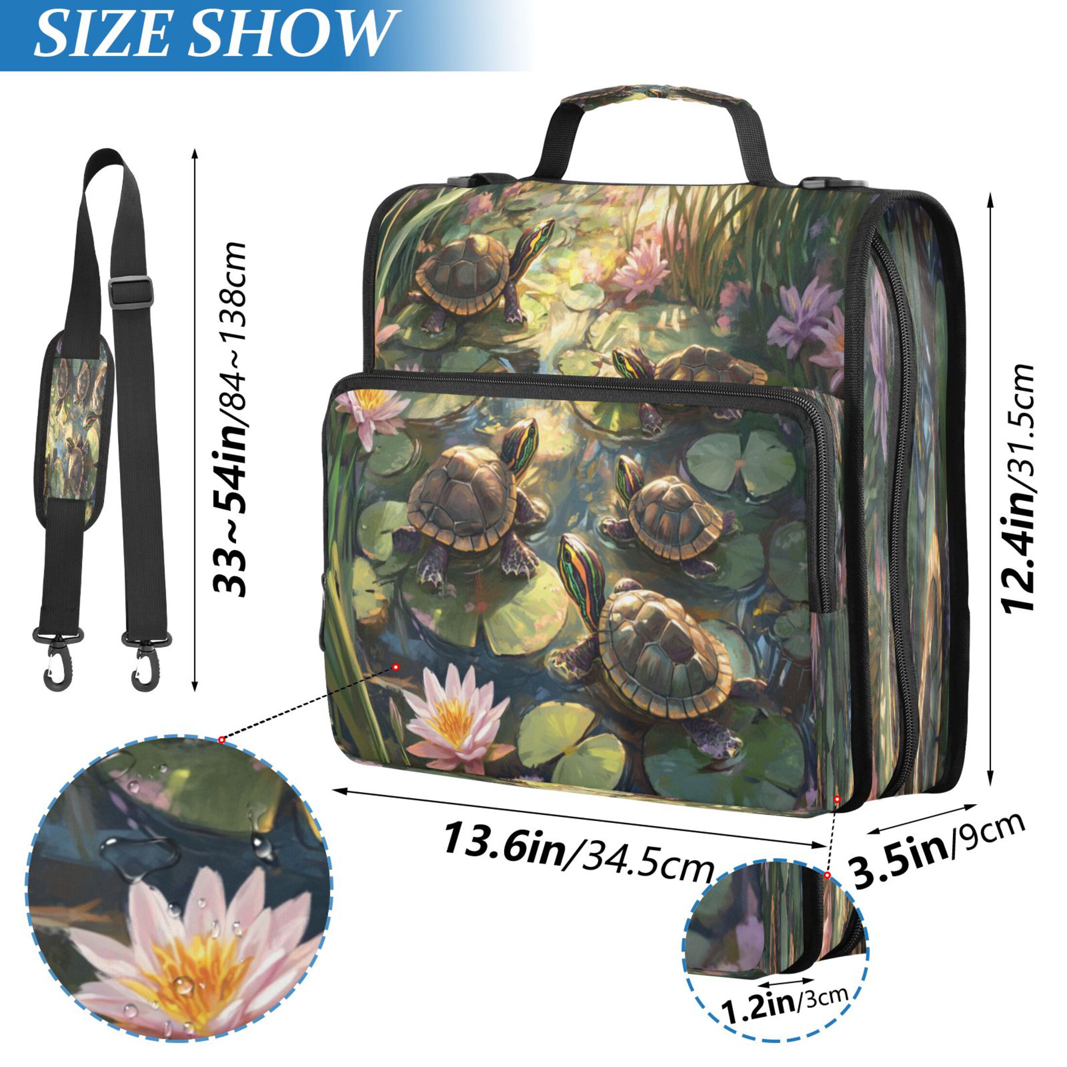 YAZAOO Zipper Binder trapper keeper Documents Organized Design Serene Turtle Oasis Printed