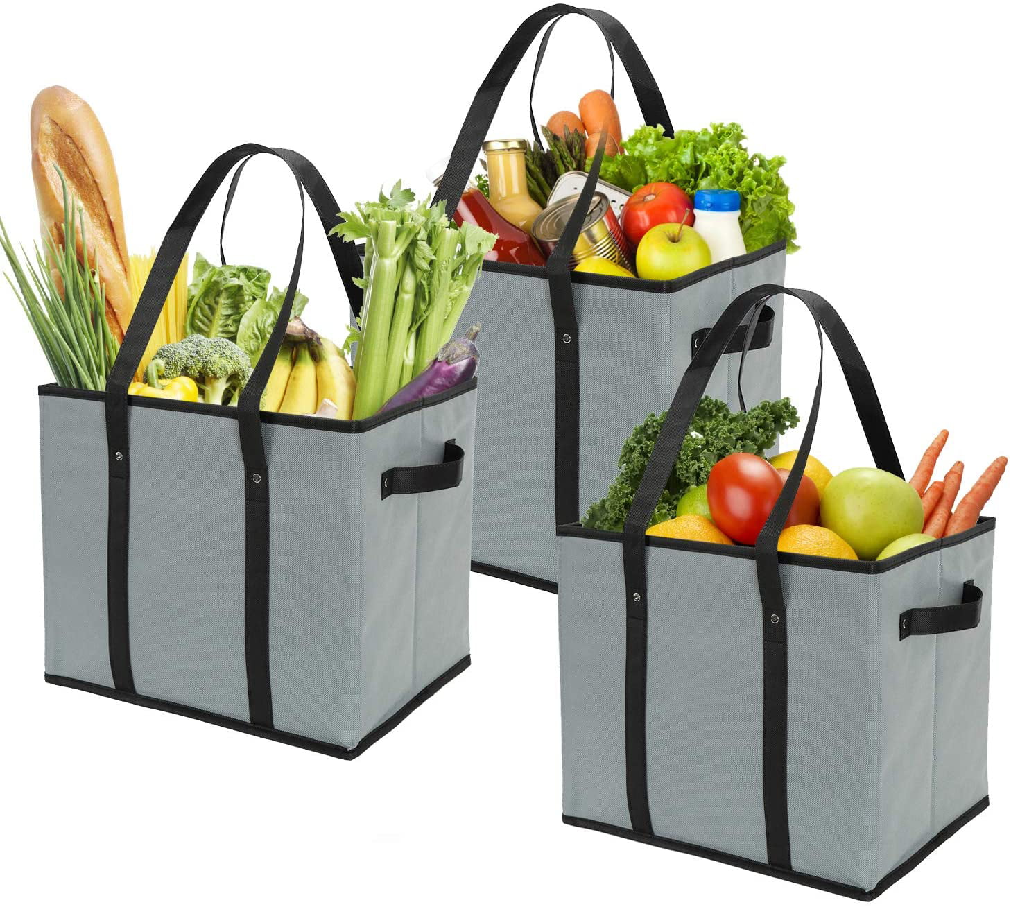 3-Pack Reusable Grocery Bags Heavy Duty Totes Shopping Box Collapsible Boxes 