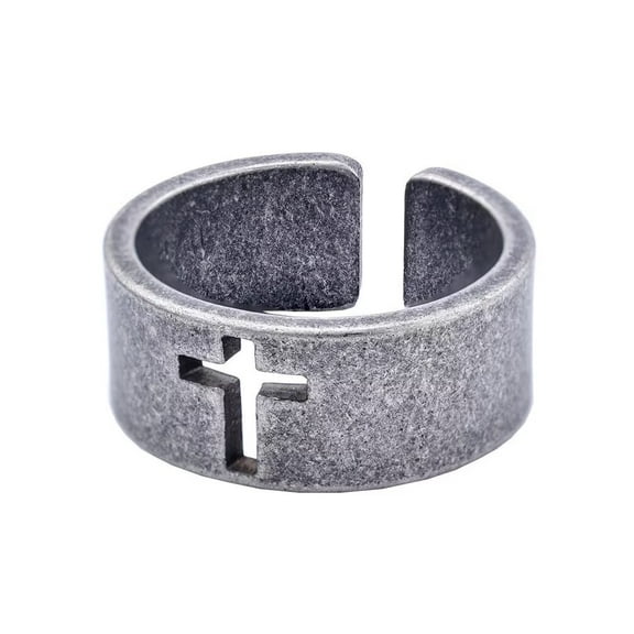 PAMTIER Men's Stainless Steel Domineering Vintage Classic Cut Out Scripture Cross Crucifix Biker Open Ring Comfort Fit Silver Size 9