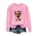 thumbnail image 2 of GUZOM Womens Christmas Reindeer Graphic Sweatshirt - Oversized Crew Neck Long Sleeves, Pink Festive Style for Holiday & Casual Wear,Size XL, 2 of 4