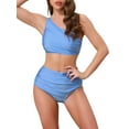 thumbnail image 1 of INSPIRAR CHIC Conjuntos de Bikini Elegantes de Una Sola Hombro para Mujeres, 2 Piezas, Top con Push Up y Parte Inferior de Control de Abdomen, Trajes de Baño, Talla X-Large, Azul Cielo, 1 of 5