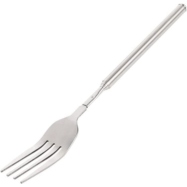 RV Tenedor telescópico (22,1 ~ 64,6 cm), tenedores largos para cubiertos, tenedor de acero para barbacoa, tenedores de acero inoxidable para barbacoa, cena, postre de frutas