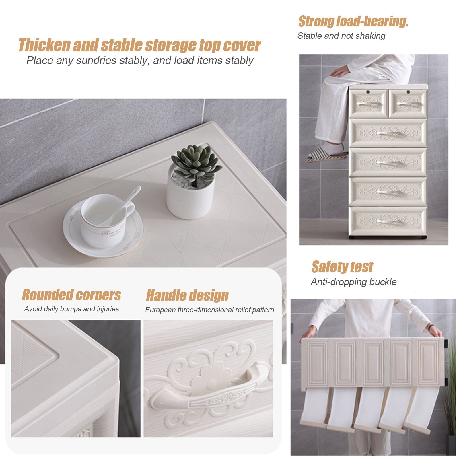Wuzstar 6 Drawer Storage Cabinet Drawers Plastic Large-capacity Nightstand Chest Dresser W/Silent Rollers