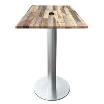 Indoor/Outdoor 36" Tall OD219 Brushed Aluminum Table Base with 18" Diameter Foot and 30" x 30" Square Indoor/Outdoor Rustic Top with Umbrella Hole