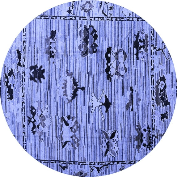 Ahgly Company Indoor Round Abstract Blue Modern Area Rugs, 3' Round