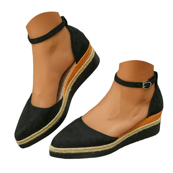 IUJSOY Closed Toe Espadrilles for Women Wedge Sandals Platform Heels Ankle Strap Summer Beach Shoes