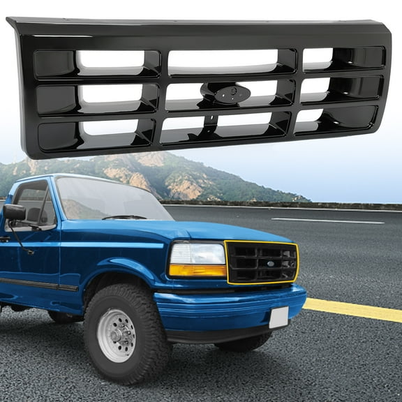 KOJEM Front Grille Compatible with 1992-1996 Ford F-150 F250 Bronco &1992-1997 F-350 Replacement for FO1200172 F6TZ8200AAA 104-01450A Bumper Grill Assembly Painted Black