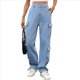 thumbnail image 3 of Pantalones Cargo para Mujer, Cintura Alta, Pierna , Holgados, Estilo Y2K, con 8 Bolsillos Azul Denim M, 3 of 10