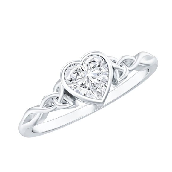 Rosec Jewels Sterling Silver Heart Promise Ring for Women - Half Carat Moissanite Ring (5 mm, D-VS1 Grade) - Jewelry Box Included, US 5.00