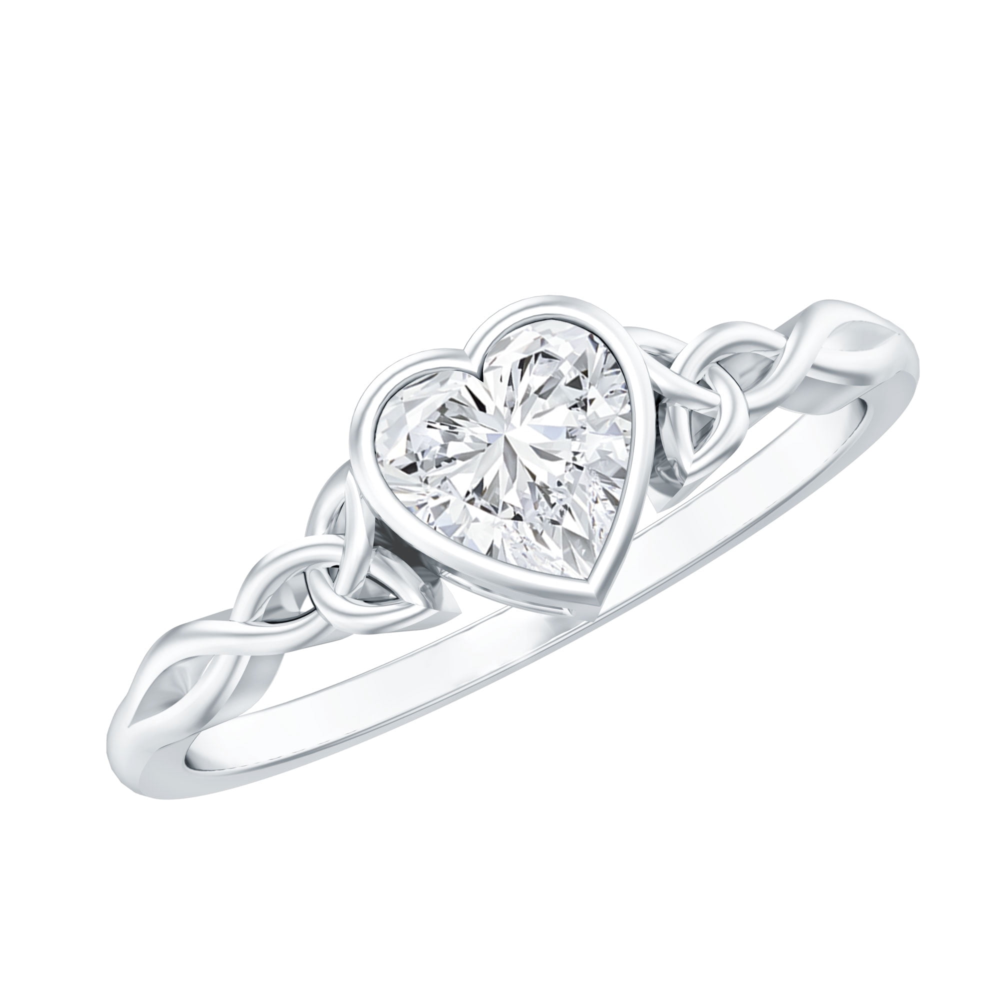 Rosec Jewels Sterling Silver Heart Promise Ring for Women - Half Carat Moissanite Ring (5 mm, D-VS1 Grade) - Jewelry Box Included, US 5.00