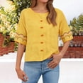 thumbnail image 2 of WTXUE Women'S Chinese Style Retro Embroidered 3/4 Sleeve Cotton and Linen Shirt Round Neck Button Down Top Tunic Shirts Embroidered Blouses Work Shirt Casual Blouses Casual Blouses Yellow Xxl, 2 of 9