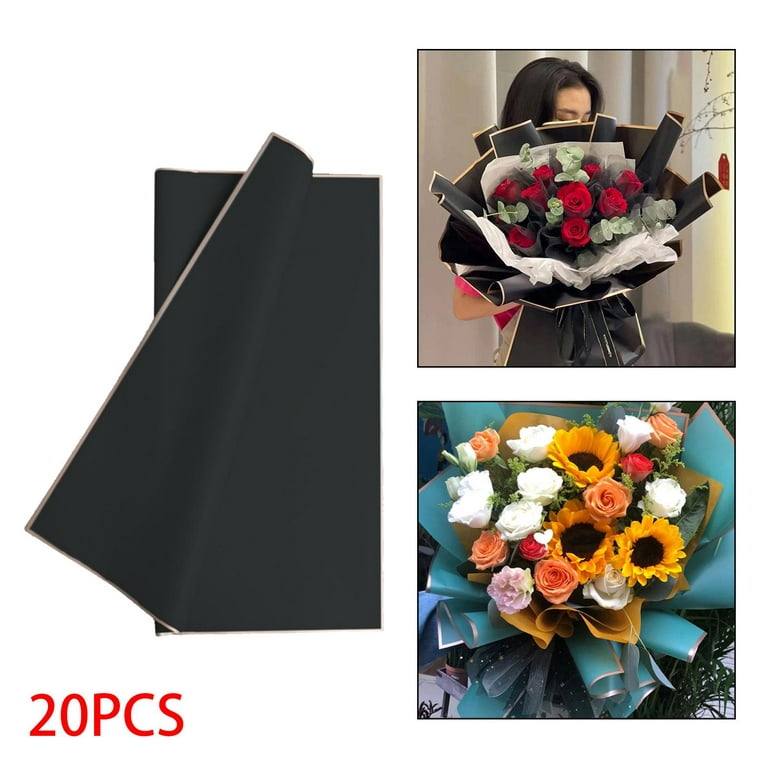 20 Pieces Flower Wrapping Sheet Waterproof Accessories Ornament Translucent  Gift for DIY Crafts Valentine Day Florist Bouquet Wedding Black 