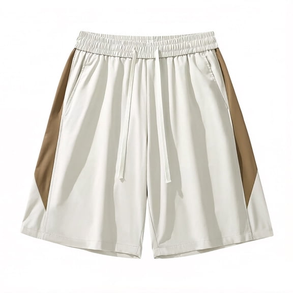 Mens Shorts Casual Color Block Drawstring Straight Leg Loose Fit Summer Swimming Shorts