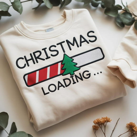 Embroidered Christmas Loading Sweatshirt, Christmas Tree Shirt,Christmas Loading Sweatshirt, Christmas Party Sweatshirt,Christmas Sweatshirt