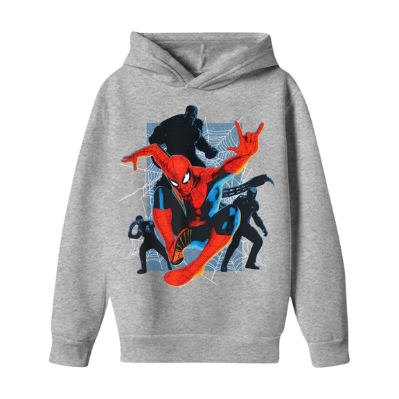 Youth Superhero Team Graphic Hoodie, Long Sleeve Pullover Fleece Costume Outwear for Holiday Gift and Party, Gray, 160