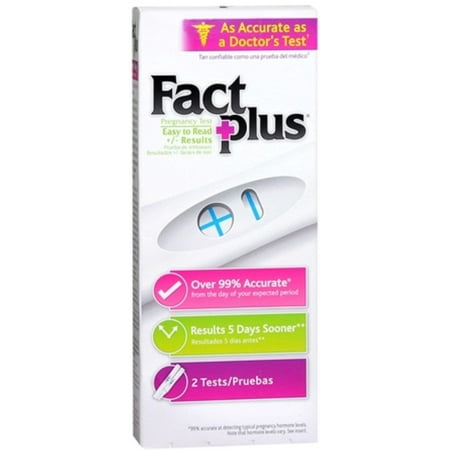 Select One-Step Pregnancy Tests 2 Each (Pack of 2), Fact Plus can be used as early as 4 days before your expected period with over 99% accuracy By Fact