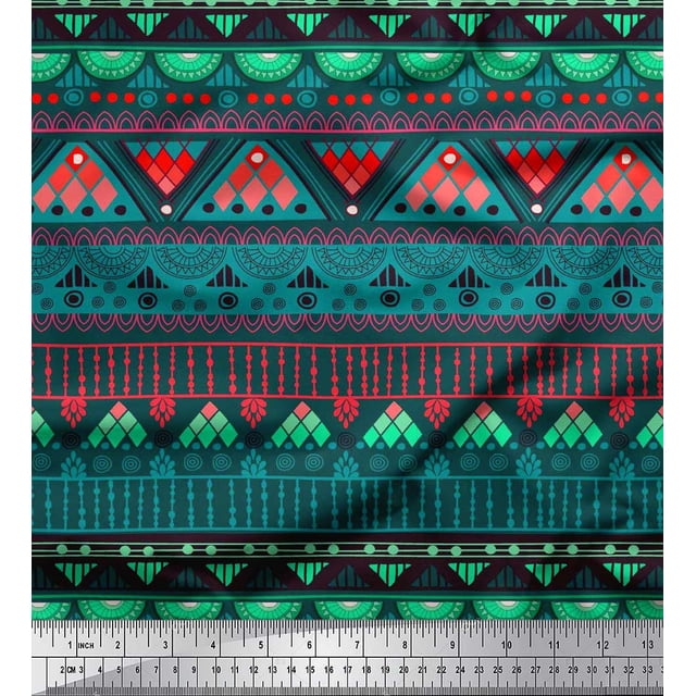 Soimoi Moss Georgette Fabric Geometric & Semi Mandala Decorative Print Sewing Fabric Yard 42 Inch Wide