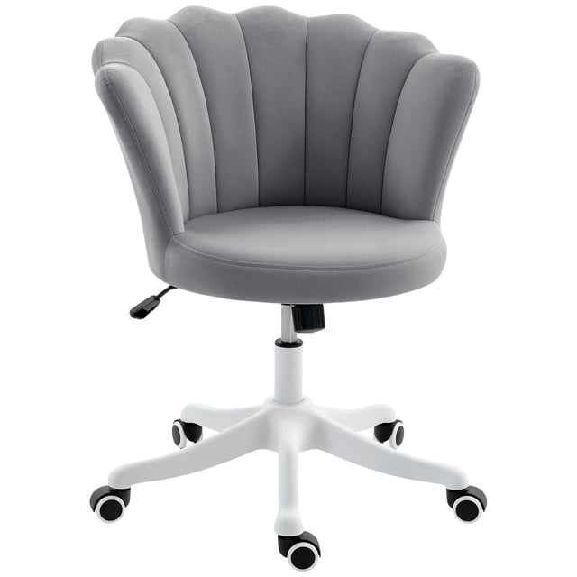 Grey Velvet Swivel Office Chair - Adjustable Height & Tilt, Lotus Design, Home Office & Vanity Task Chair - 27.2"W x 25.2"D