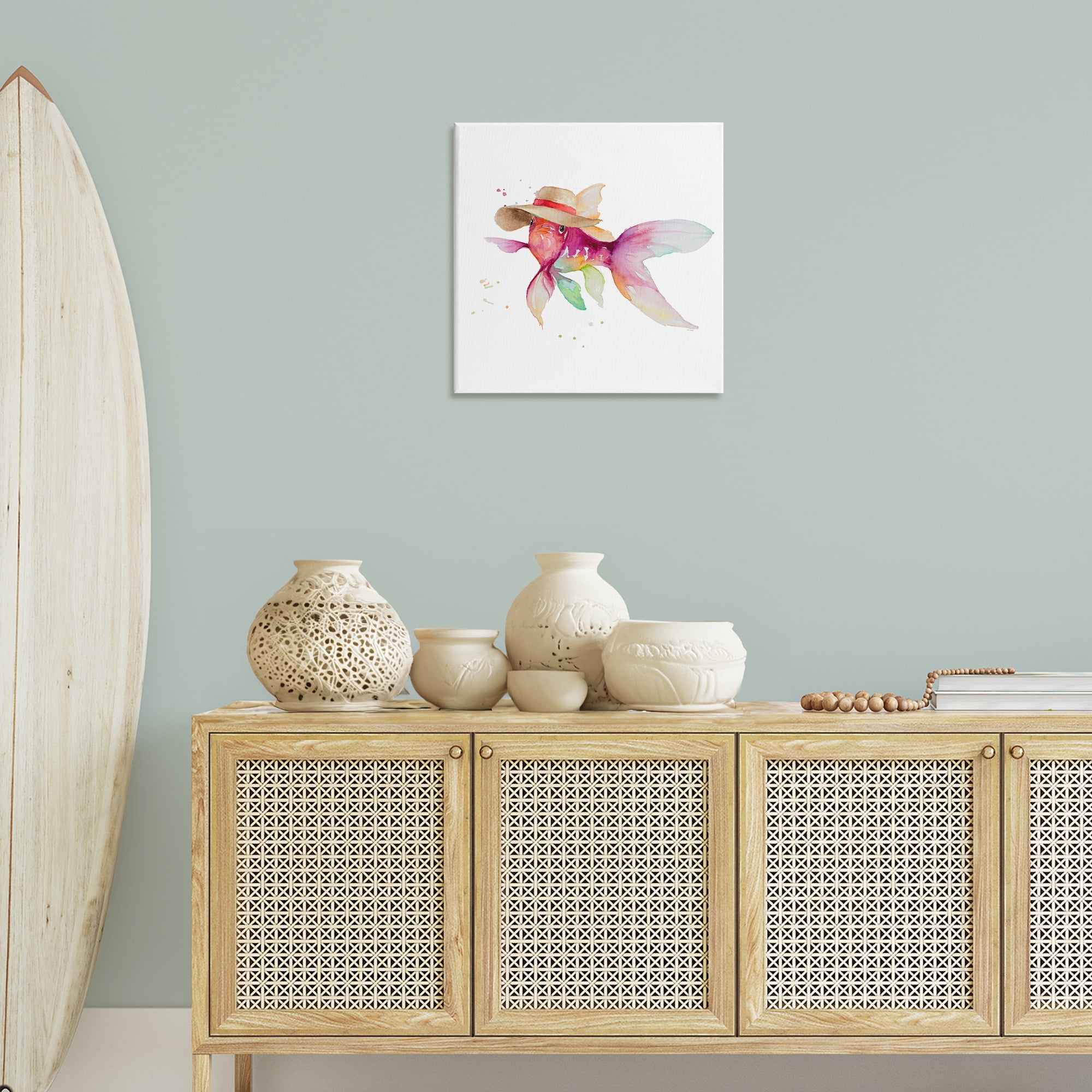 Stupell Industries Beach Fish Watercolor Novelty Painting Gallery Wrapped Canvas Art Print Wall Art, 24 x 24