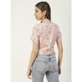 thumbnail image 2 of Moomaya Women Printed Crop Top, Front Knot Short Sleeves Round Neck Summer Top, 2 of 8