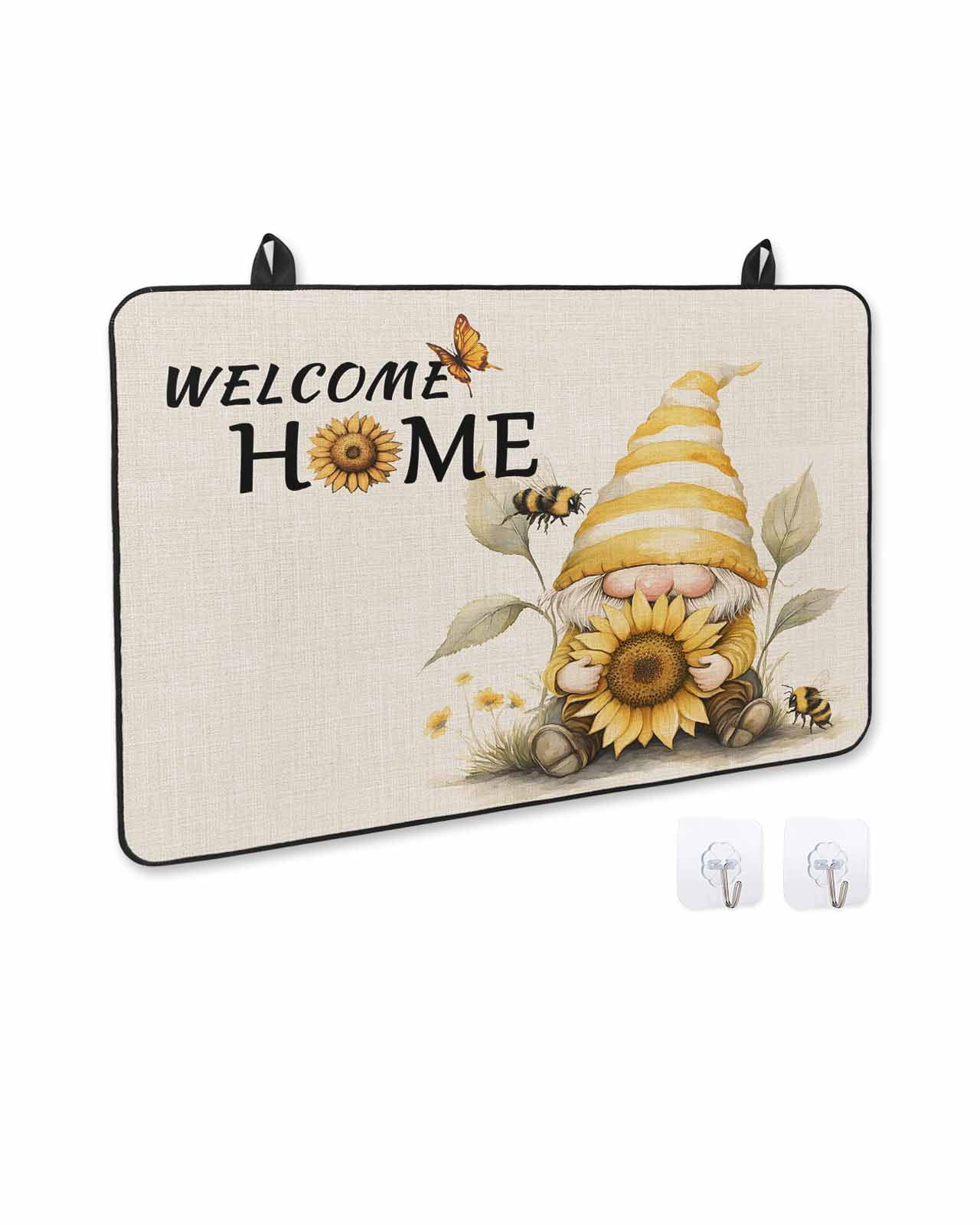 nqOlkjepod Large Induction Cooktop Protector Mat 28.5"x20.5", Yellow Sunflower Stove Top Covers for Electric Stove, Gnomes Bee Vintage Beige Texture Stove Burner Cover Mats, Glass Top Stove Cover