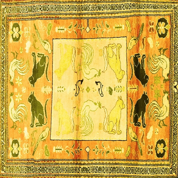 Ahgly Company Indoor Square Animal Yellow Traditional Area Rugs, 6' Square