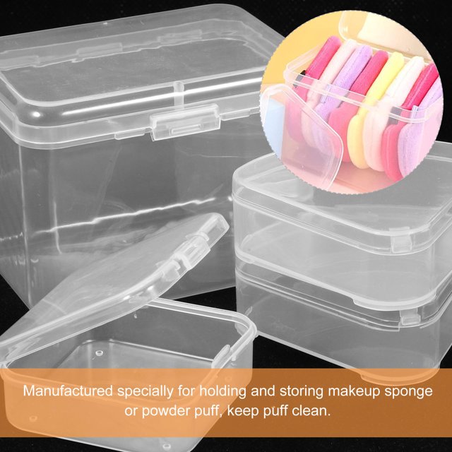 OUNONA 4Pcs Lightweight Plastic Makeup Sponge Case White Compact Cosmetic Storage