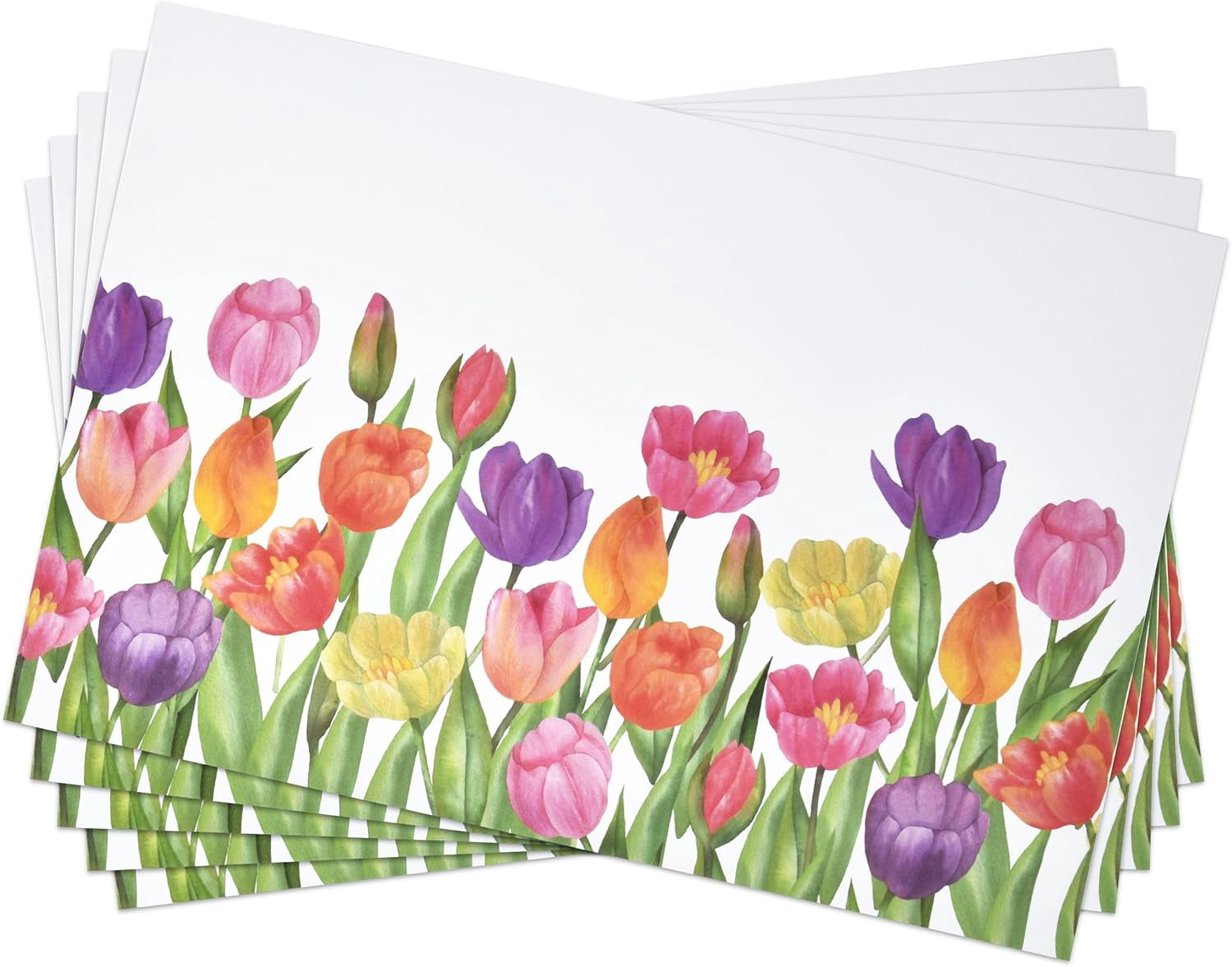Gift Boutique 50 Pcs Disposable Watercolor Tulip Paper Place Mats, 11" x 17" Rectangle Tulips Flower Coated Placemat for Spring Summer Floral Table Setting Party Supplies