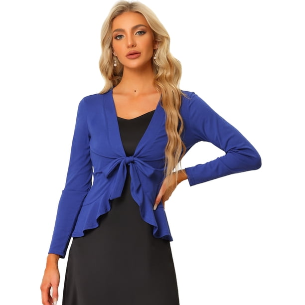 Cardigan Dobladillo Rizado RebeDe Punto Frente De CorbaPaMujeres Azul Real XL