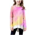 thumbnail image 3 of jobturf Girls Shirts Spring Fashion Lace Trim Swing Tunic Tops Casual Loose Pullover Beach Vacation Long Blouse Blouses Size 4-15 Years, 3 of 7
