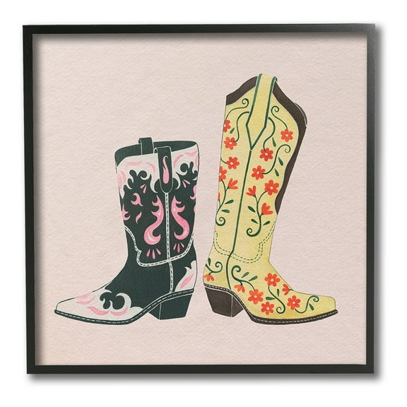 Stupell Industries Patterned Equestrian Boots Beauty & Fashion Painting Black Framed Art Print Wall Art, 12 x 12